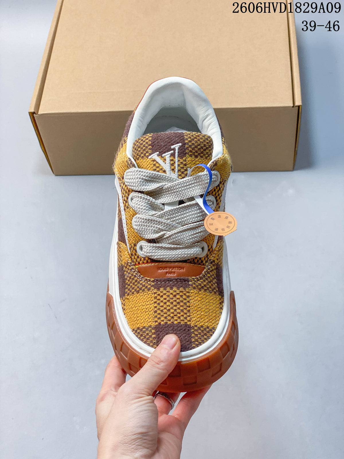 Louis Vuitton Checkerboard Low-Top Sneakers, Brown and Yellow