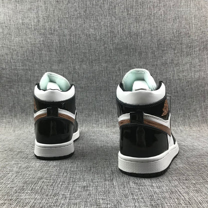 Rear view of the pair showing black heel panels, white midsoles and metallic-gold accent strips.
