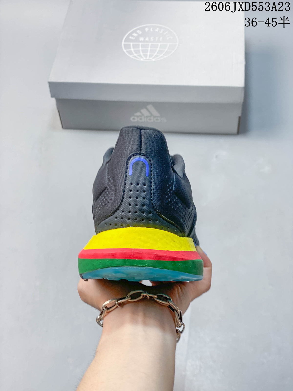 Adidas PureBoost 21 Running Shoes, Charcoal with Multicolor Sole