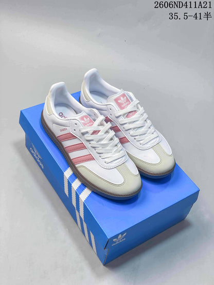 Adidas Samba Low-Top Sneakers in White and Pink