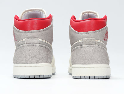 Rear view of the pair showing grey heel panels, red padded collars and grey outsoles.