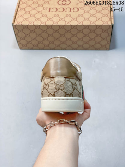 Gucci GG Canvas Low-Top Sneakers with Green-Red Stripe