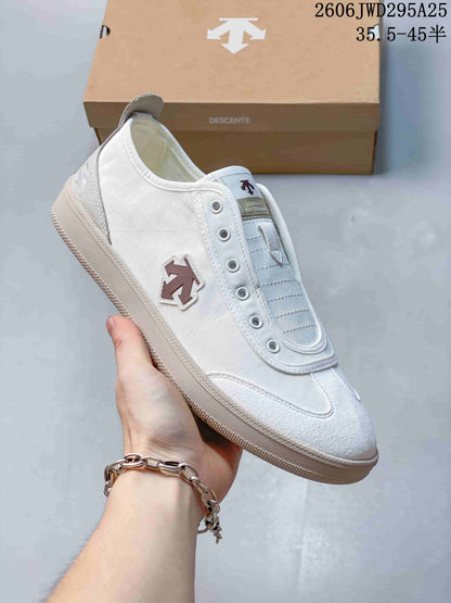 DESCENTE CHRON Retro Low-Top Sneakers, White and Gray