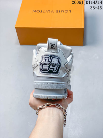 Louis Vuitton Trainer Low-Top Sneakers in White and Gray