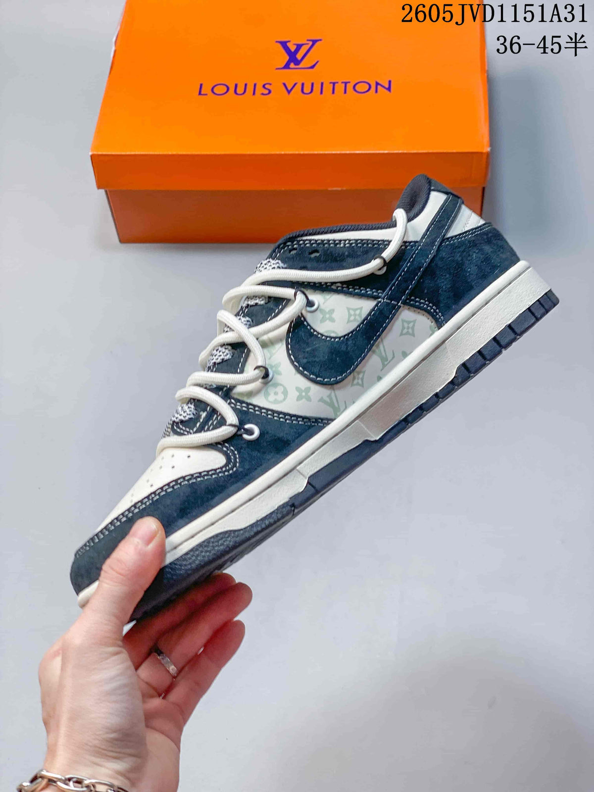 Nike SB Dunk Low-Style Sneakers in Navy and White