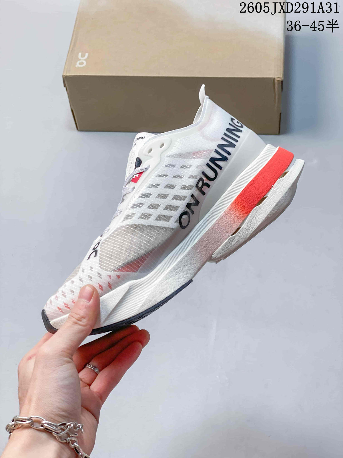 On Cloudboom Strike Running Shoes White Gray Coral