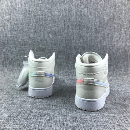 Rear view of the pair showing pastel accent strips across the heels and white rubber outsoles.
