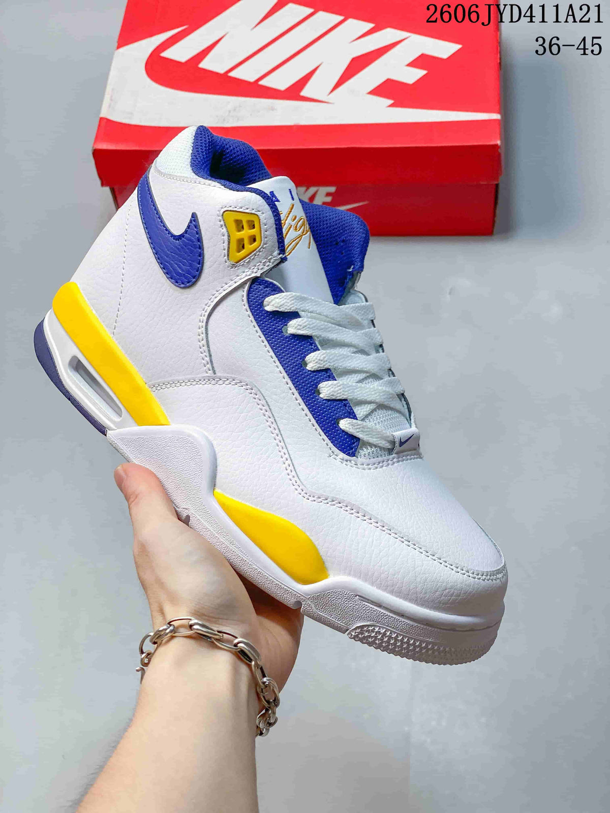 Nike Flight Legacy Mid Basketball Sneakers White Blue Yellow