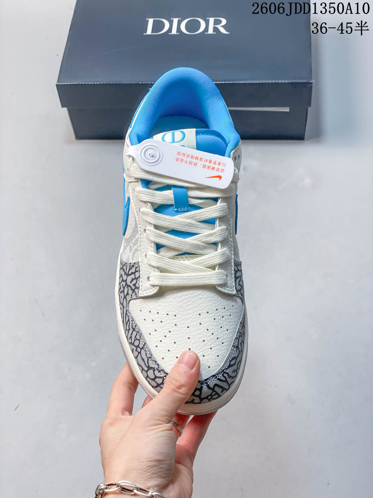 Nike SB Dunk Low White Blue Elephant Print Sneakers