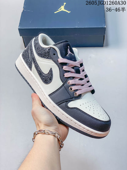 Air Jordan 1 Low Sneakers in Navy, White and Pink