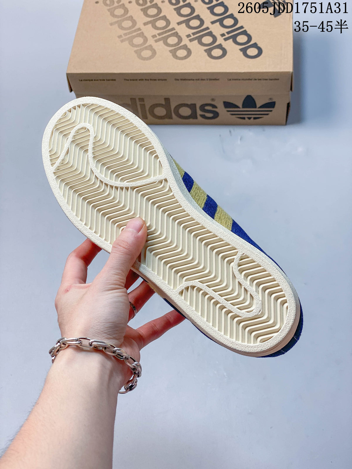 Adidas Superstar Blue Denim and Gold Sneakers