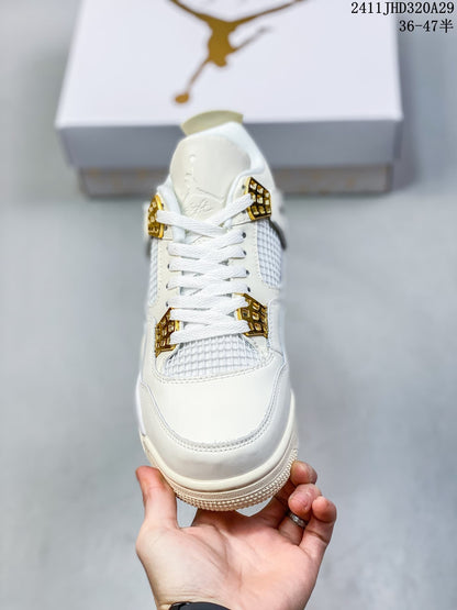 Nike Air Jordan 4 Retro Sneakers, White and Gold