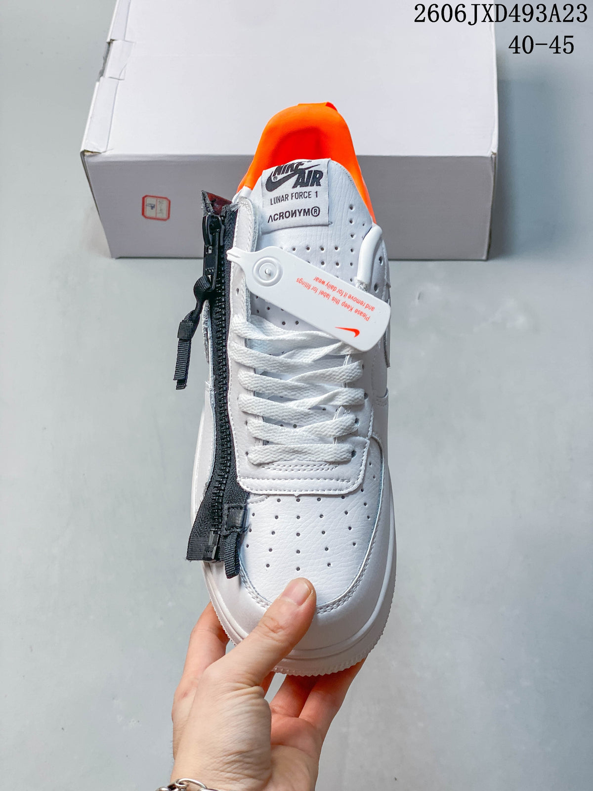 Nike Air Force 1 '07 Low White Sneakers with Orange Heel