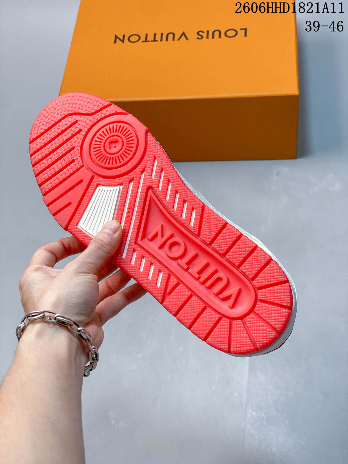 Louis Vuitton Trainer Low-Top Sneakers, White and Red