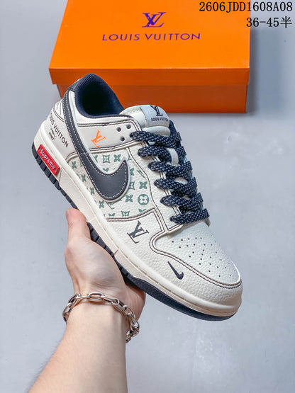 Nike SB Dunk Low Louis Vuitton Print Sneakers, Cream and Gray