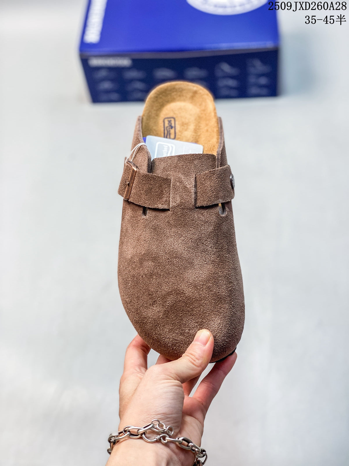 Birkenstock Boston-Style Closed-Toe Mule with Buckle, Brown
