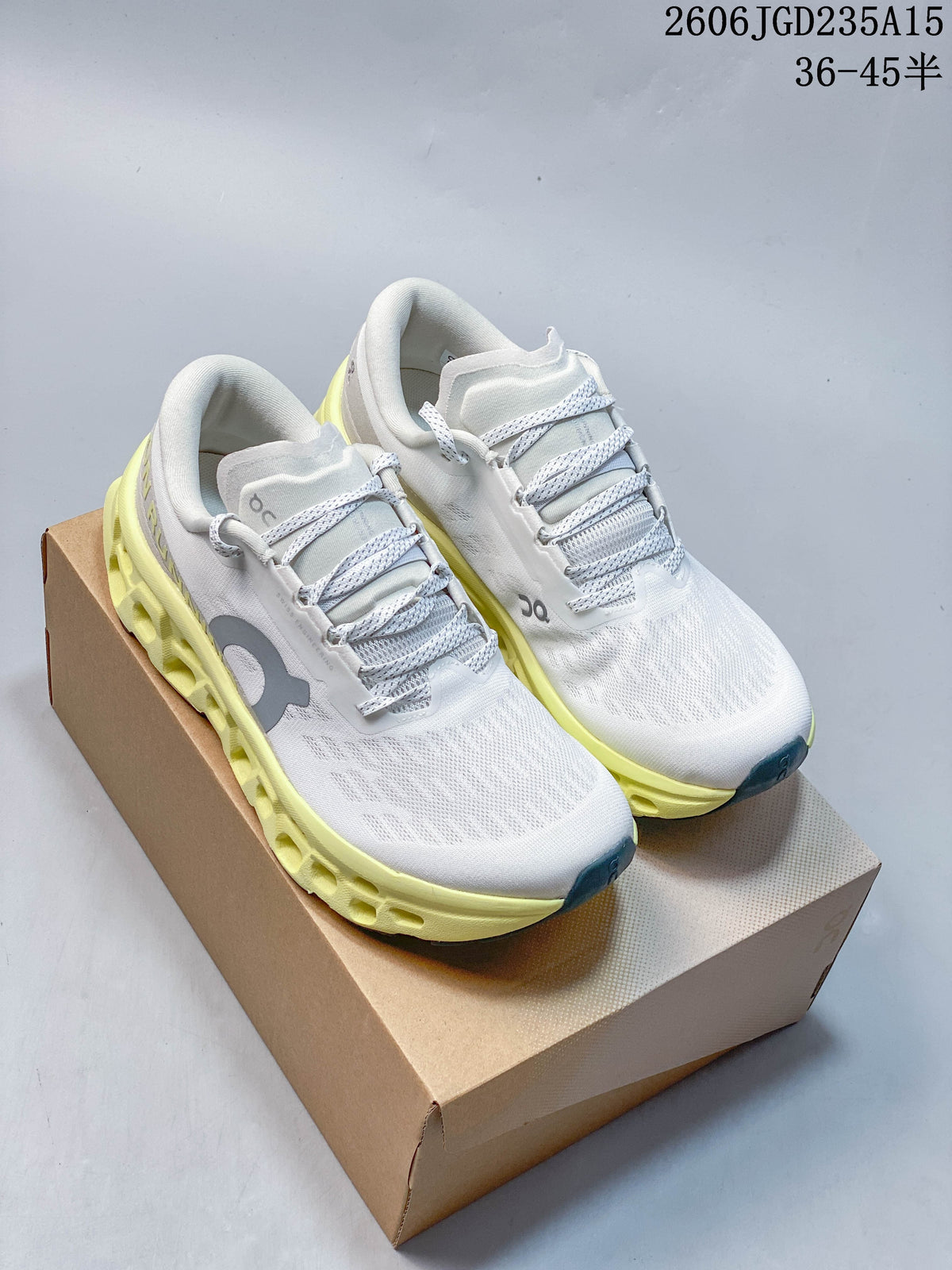 On Cloudmonster 3 Running Shoes, White and Volt Yellow