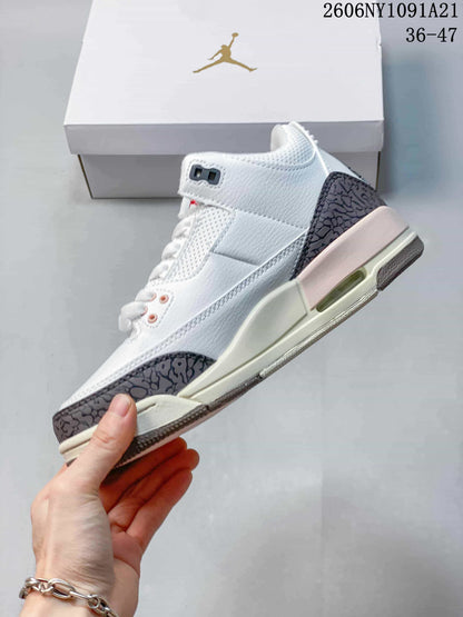 Air Jordan 3 Mid Sneakers White Grey Pink