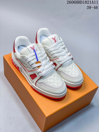 Louis Vuitton Trainer Low-Top Sneakers, White and Red