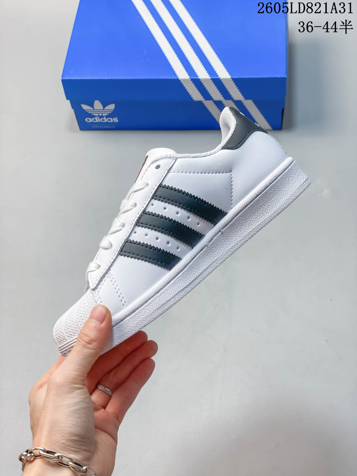 Adidas Superstar White and Black Shell-Toe Sneakers