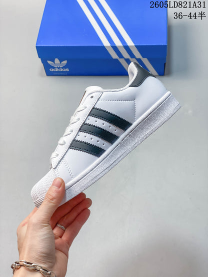 Adidas Superstar White and Black Shell-Toe Sneakers