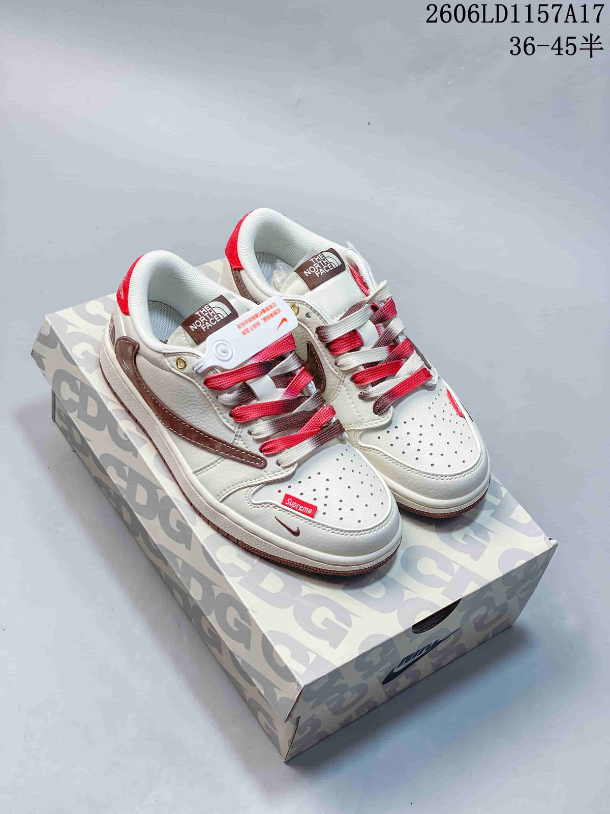 Air Jordan 1 Low White Brown Red Sneakers