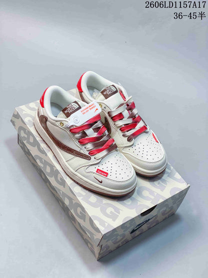 Air Jordan 1 Low White Brown Red Sneakers