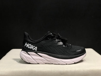 HOKA Clifton 8 Running Shoes, Black and White
