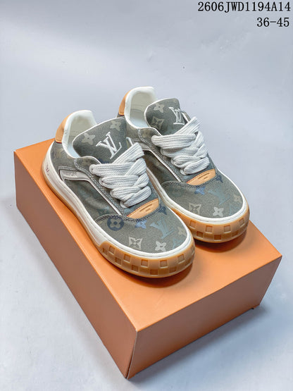 Louis Vuitton Tilted Monogram Sneakers in Gray and Tan