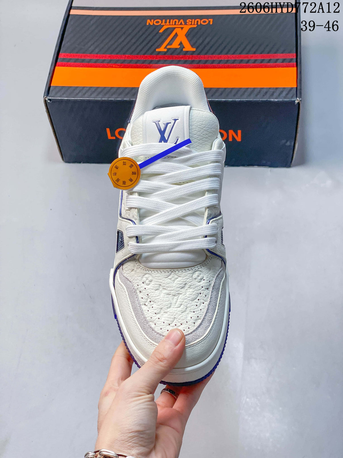 Louis Vuitton White and Blue Low-Top Sneakers