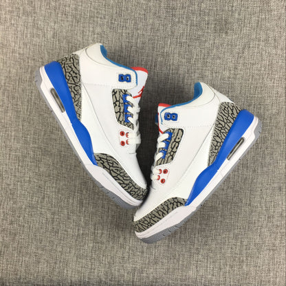 Top-down view of the Air Jordan 3 Retro sneakers arranged toe to toe.