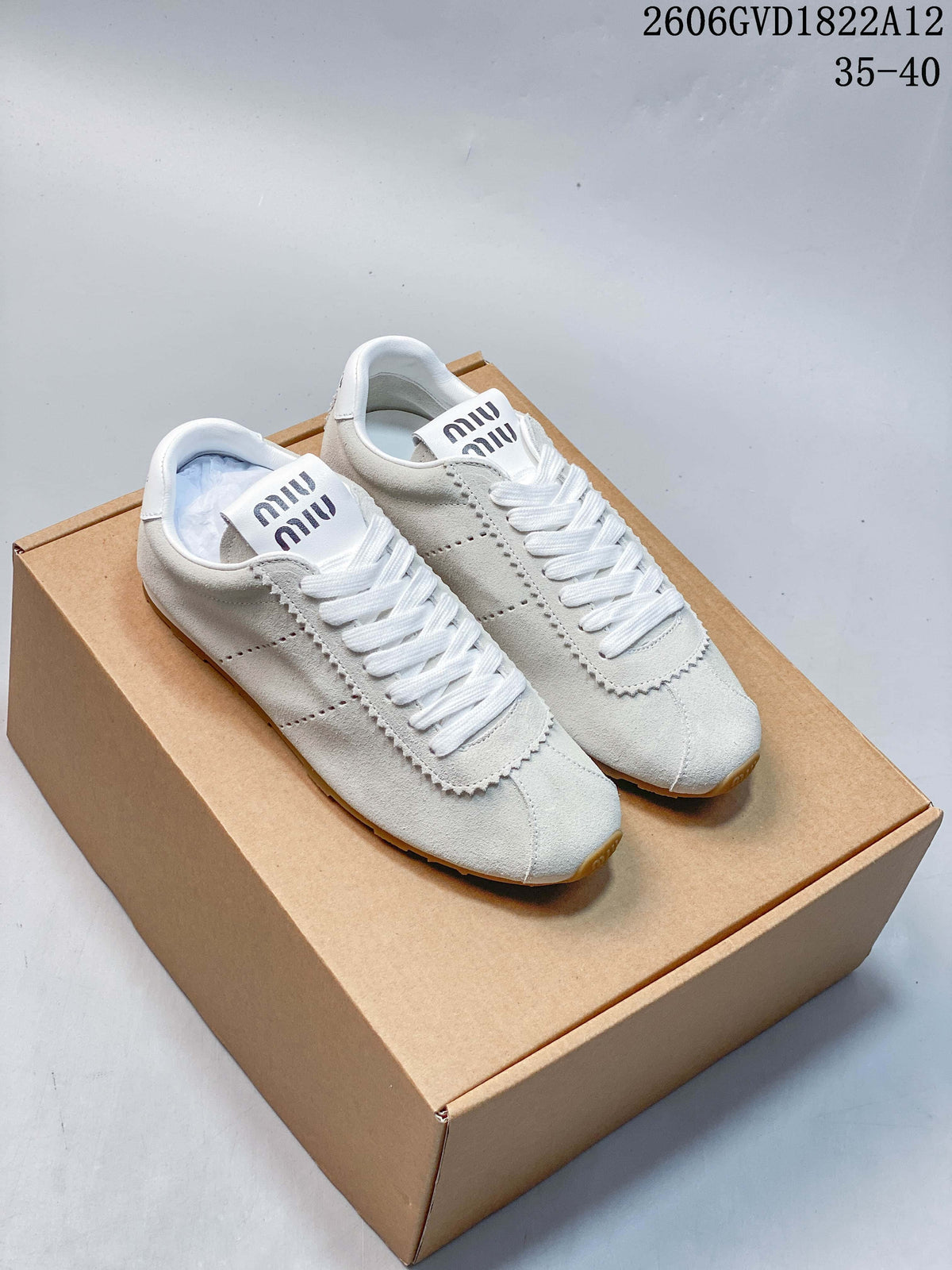 Miu Miu Suede-Look Low-Top Sneakers in White
