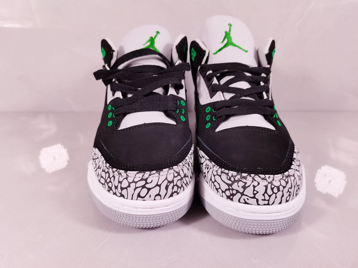 Jordan 3 Black Green Elephant Print Sneakers