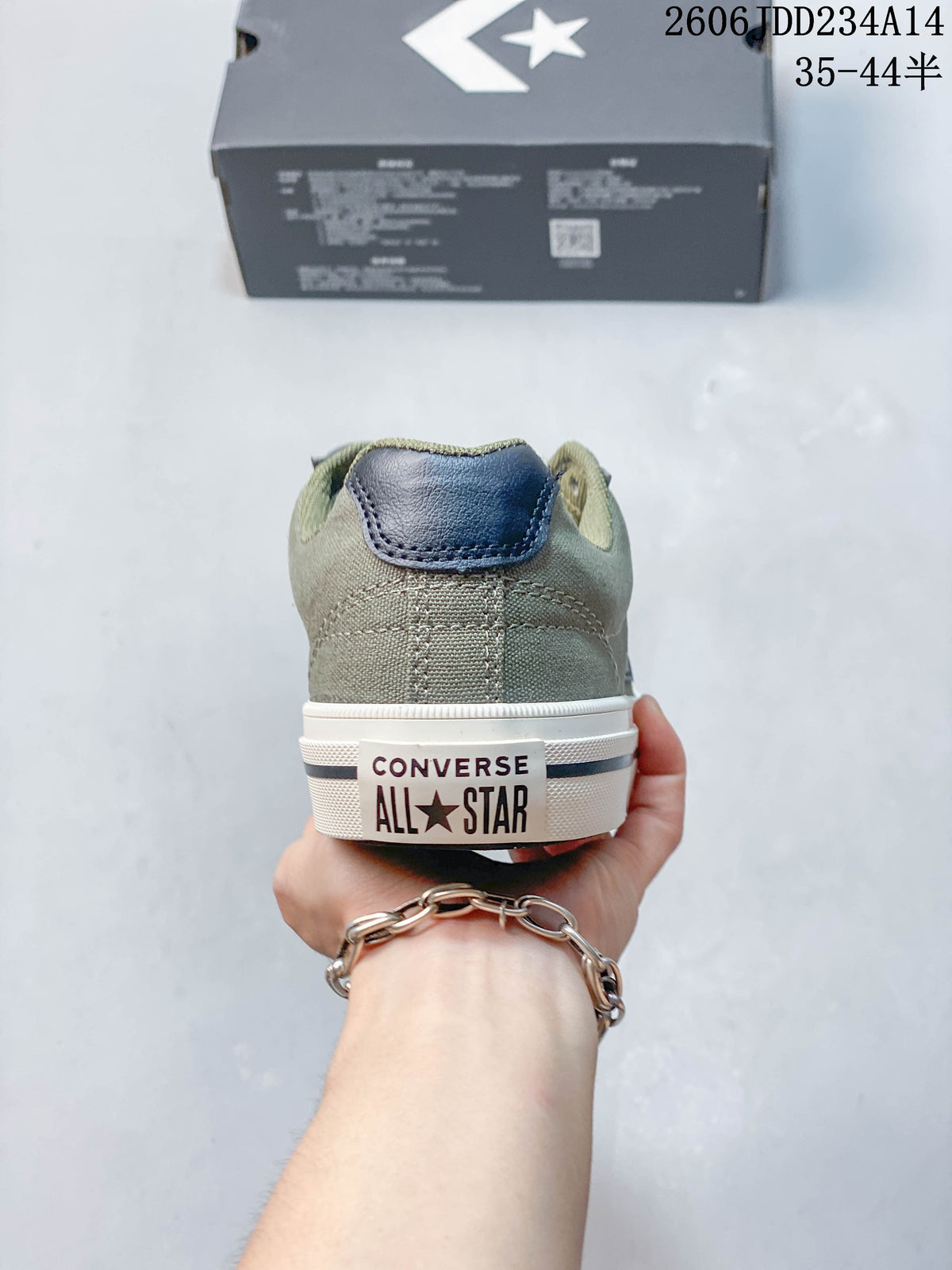 Converse Low-Top Lace-Up Sneakers in Olive and Navy