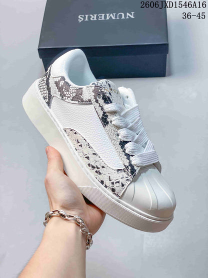Numeris Low-Top Sneakers in White with Snake-Print Panels