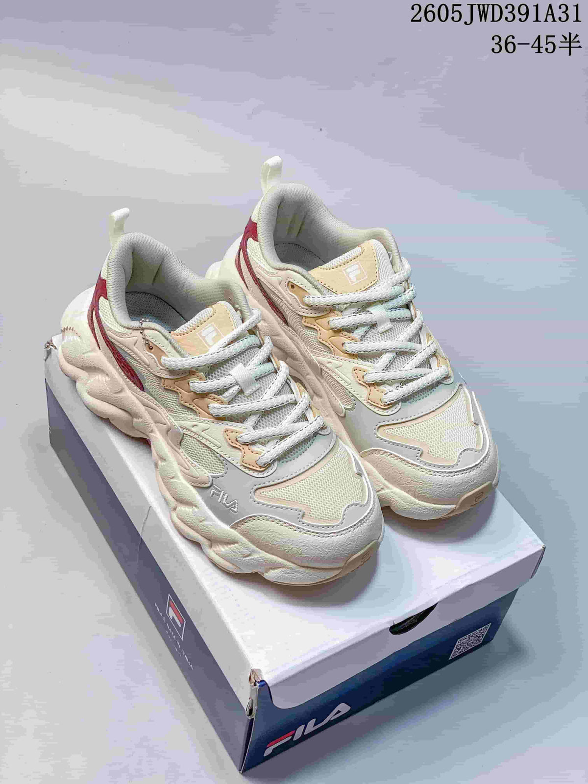 FILA Croissant 1S Low-Top Casual Sneakers, Ivory and Burgundy