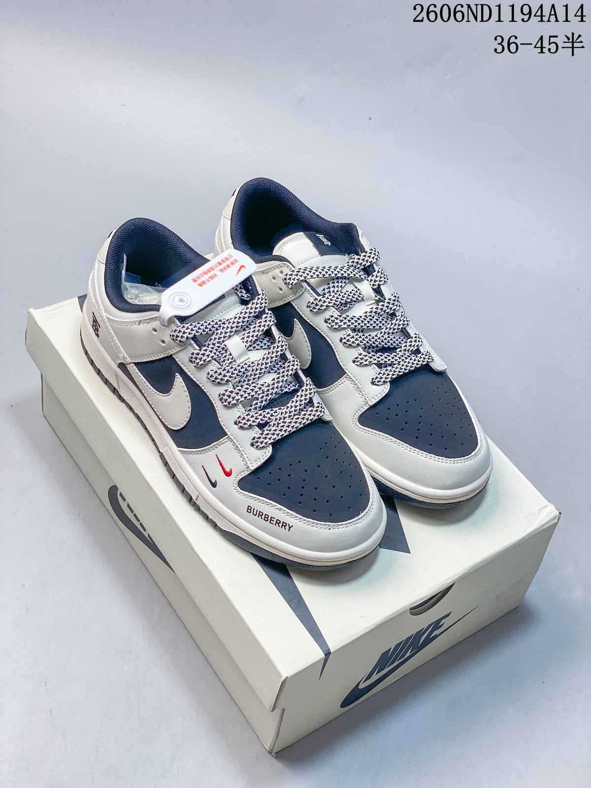 Nike Dunk Low Retro Custom-Style Sneakers, Navy and White