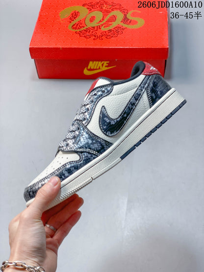 Travis Scott x Jordan 1 Low Stüssy-Style Sneakers, Grey Red