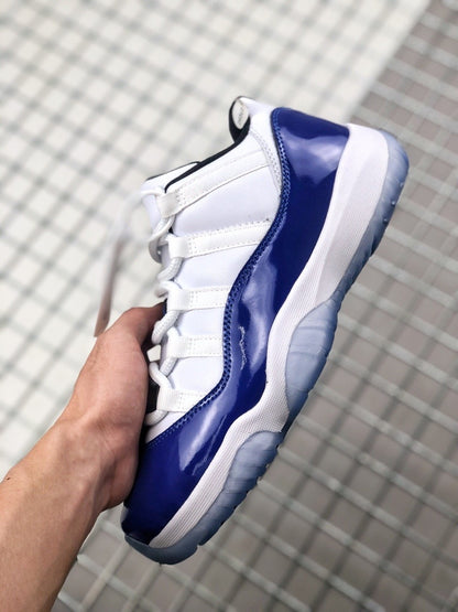 Side view highlighting the glossy blue overlay and translucent outsole.