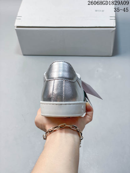 Gucci Silver Low-Top Sneakers with Green-Red Web Stripe