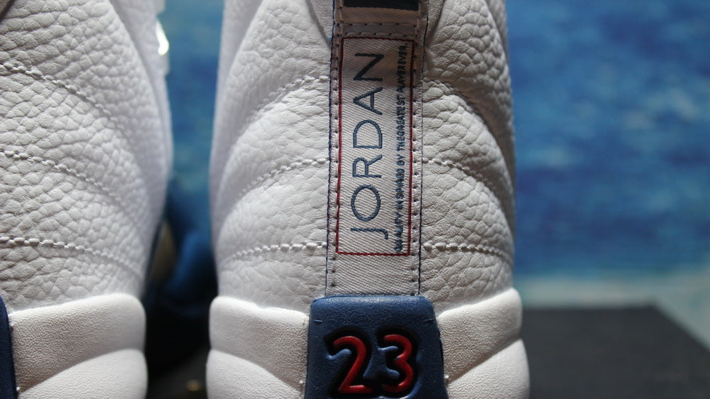 Close-up of the Jordan heel tab and raised number 23.