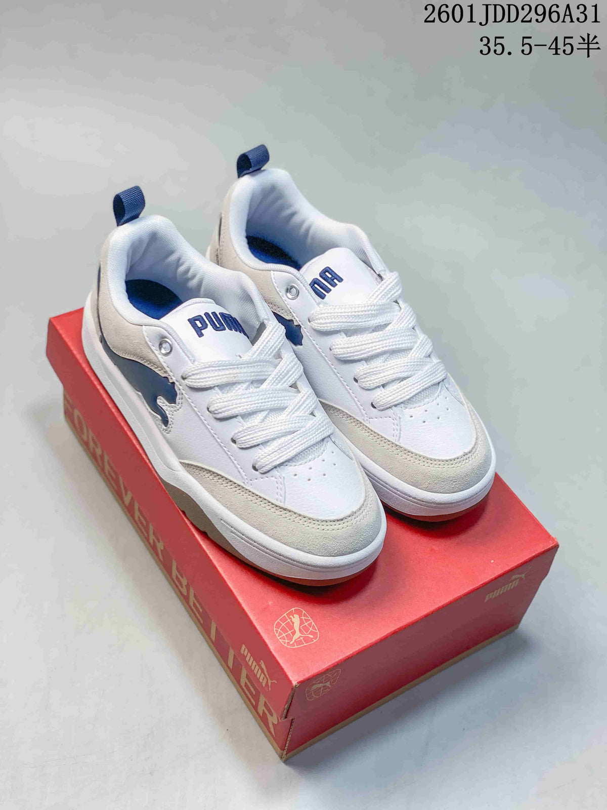 PUMA 180 White Platform Sneakers with Navy Accents