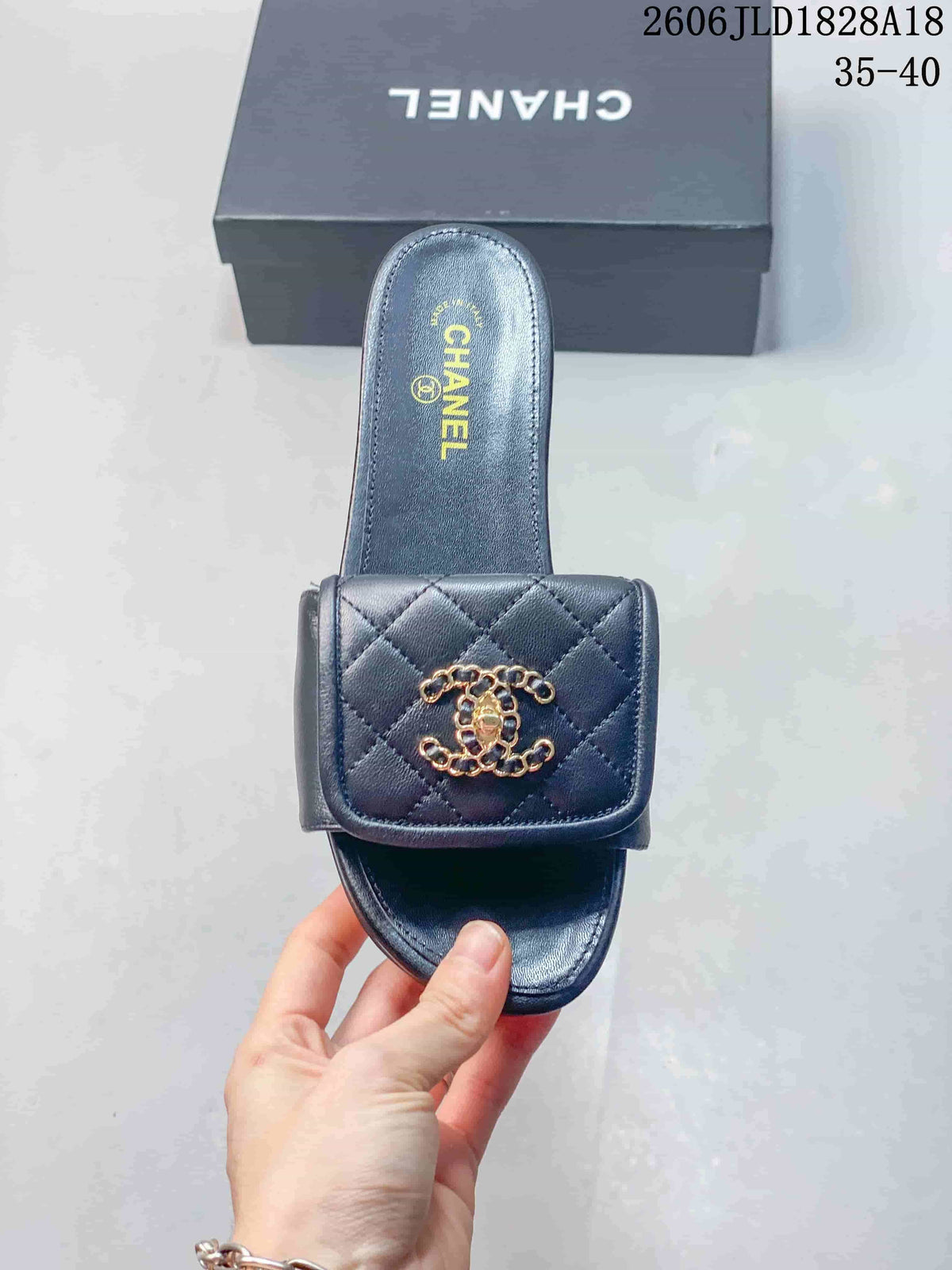 Chanel Quilted CC Slide Sandals in Navy