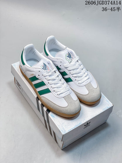 adidas Originals Samba Vegan OG SPD Low-Top Sneakers, White and Green