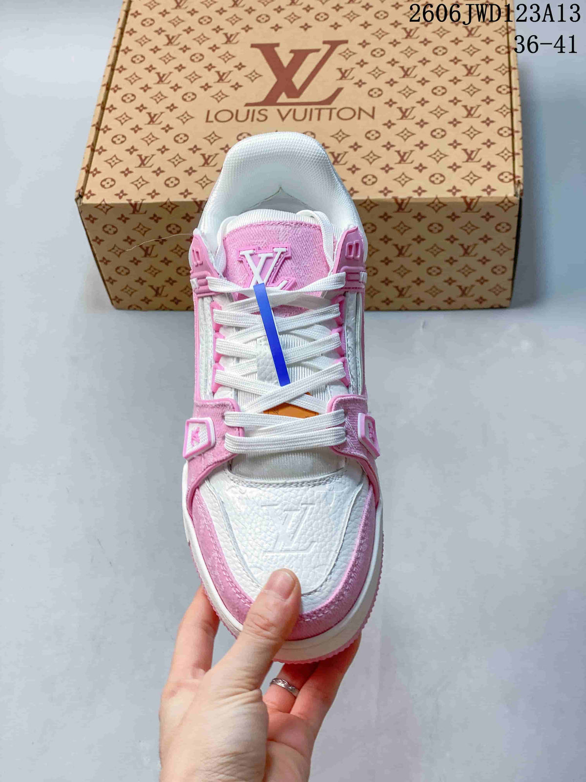 Louis Vuitton Trainer Low-Top Sneakers in Pink and White