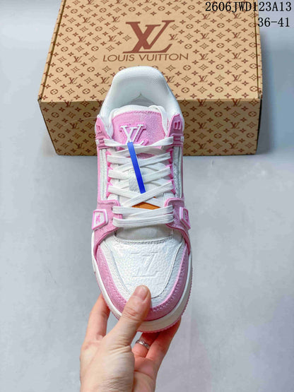 Louis Vuitton Trainer Low-Top Sneakers in Pink and White
