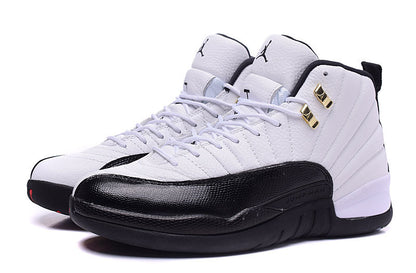 Front three-quarter view of the pair highlighting the white uppers, black mudguards, and high-top shape.