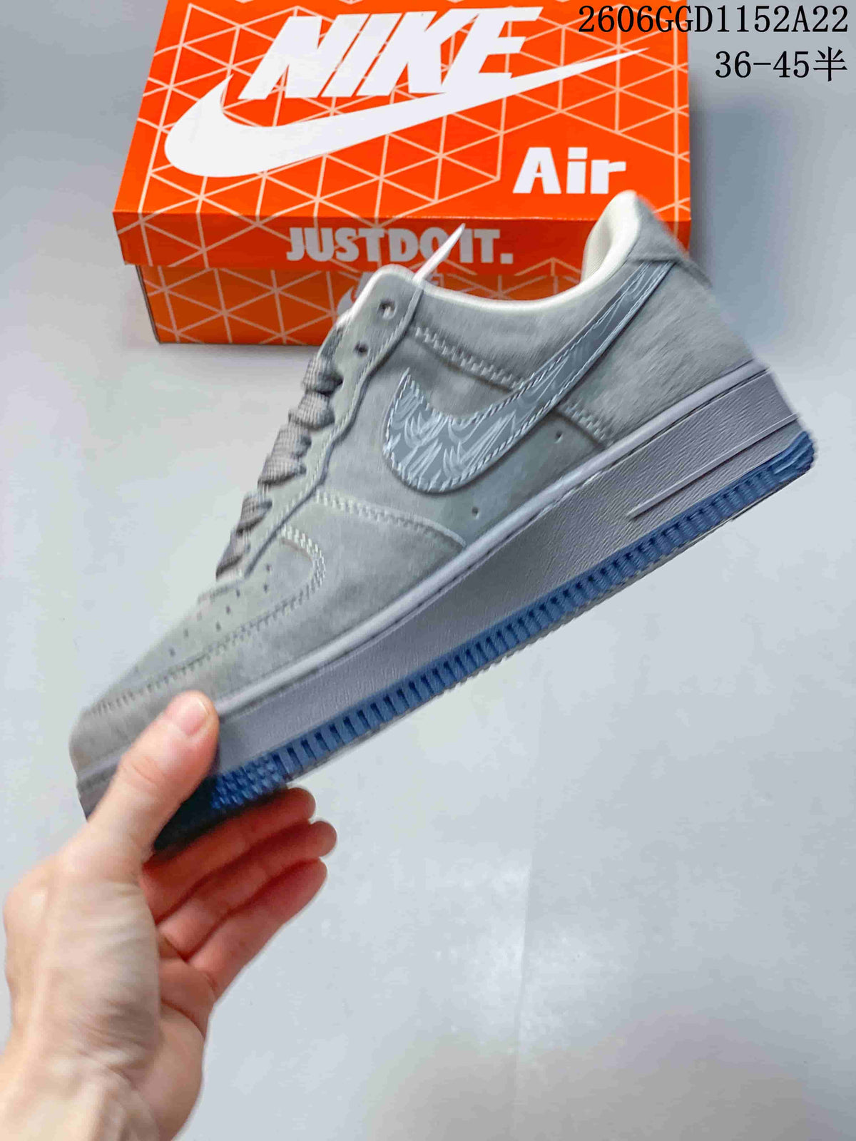 Nike Air Force 1 Low Grey Patterned Swoosh Sneakers