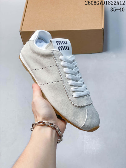 Miu Miu Suede-Look Low-Top Sneakers in White