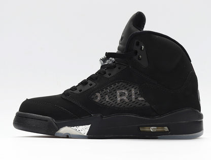 Side view of a black high-top sneaker with a translucent side panel and visible Air unit window